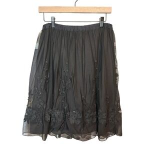 Paper Doll Black Beaded Floral Mesh Tulle Skirt Womens Medium Whimsigoth Gothic